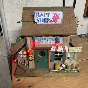 Rustic Bait Shop Decor with Lights